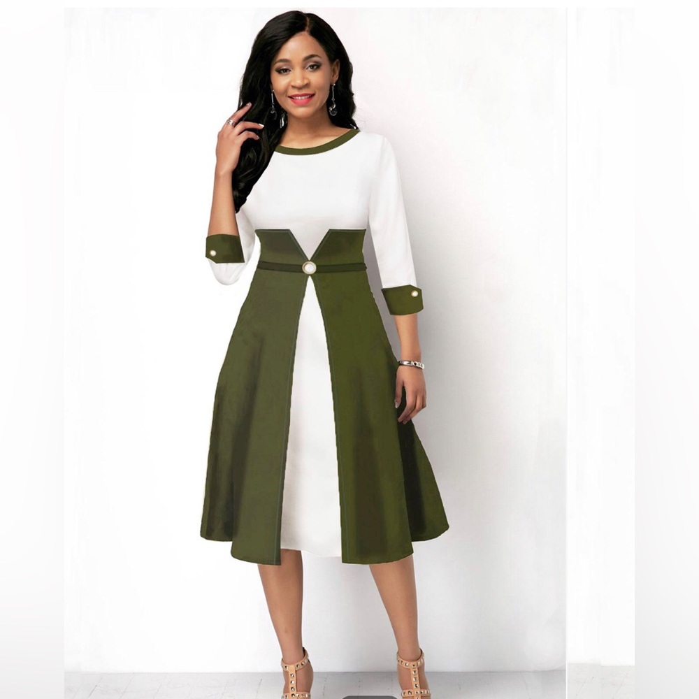 Color Block Three Quarter Sleeve Dress Size M
